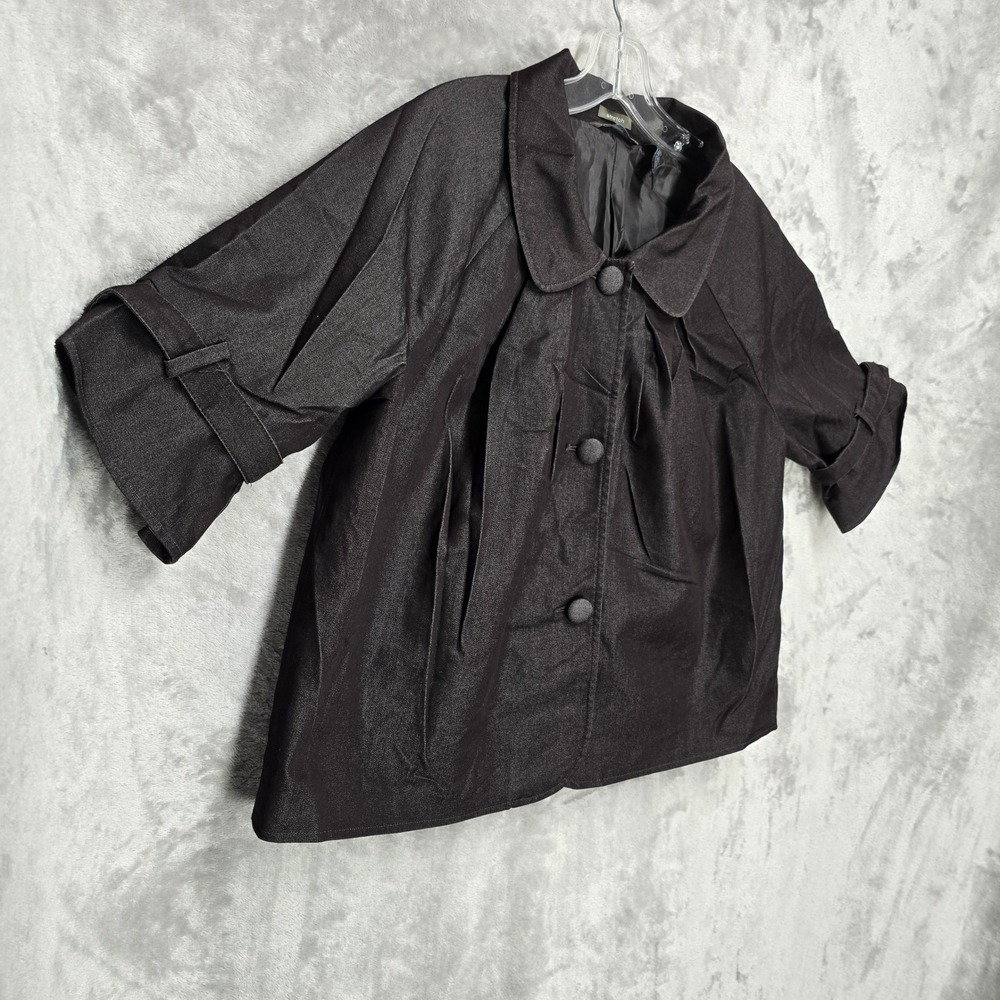 Hillard & Hanson Jacket Womens Large Brown Peter Pan Collar Pleated Swing Coat - Picture 12 of 16